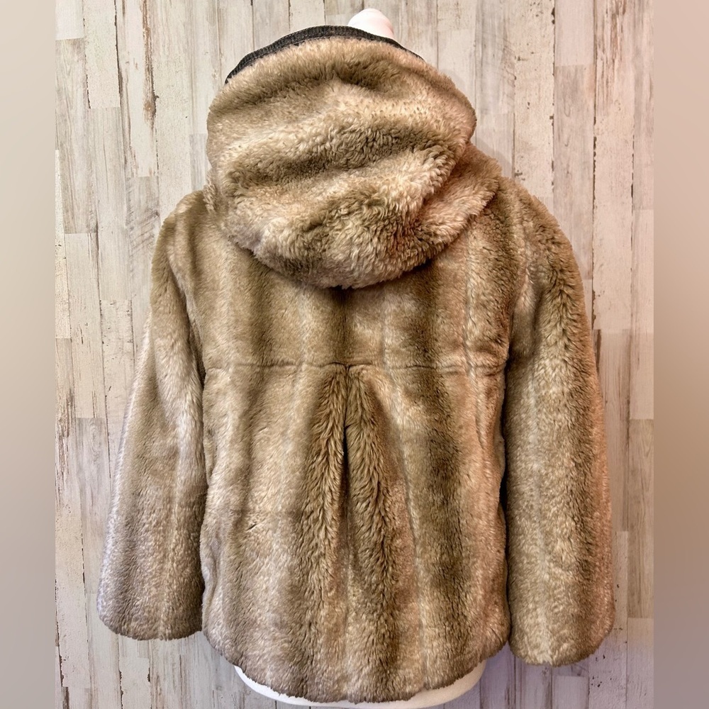 Juicy Couture Faux Fur Pleated Swing Jacket Y2K Brown Gold J Zip Size S - Picture 2 of 11